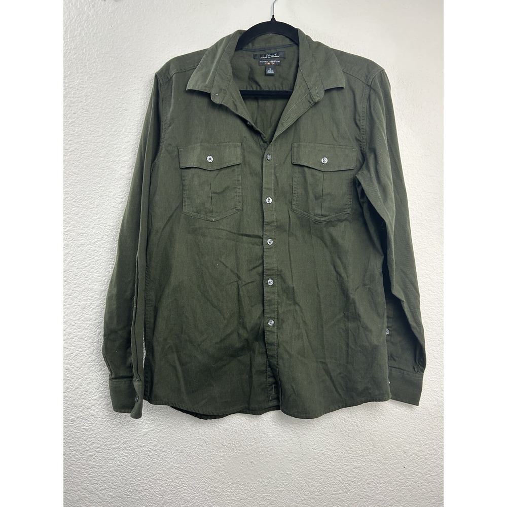 Marc Anthony Shirt Men's M Wrinkle Resistant Pockets Stretch Green Long Sleeve